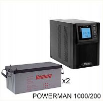 ИБП POWERMAN ONLINE 1000 Plus + Ventura GPL 12-200